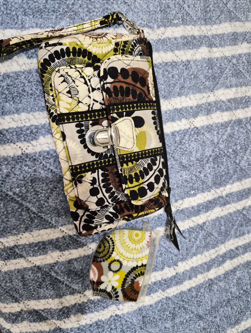 Quilted Floral Wristlet Wallet in Yellow, Brown & Black